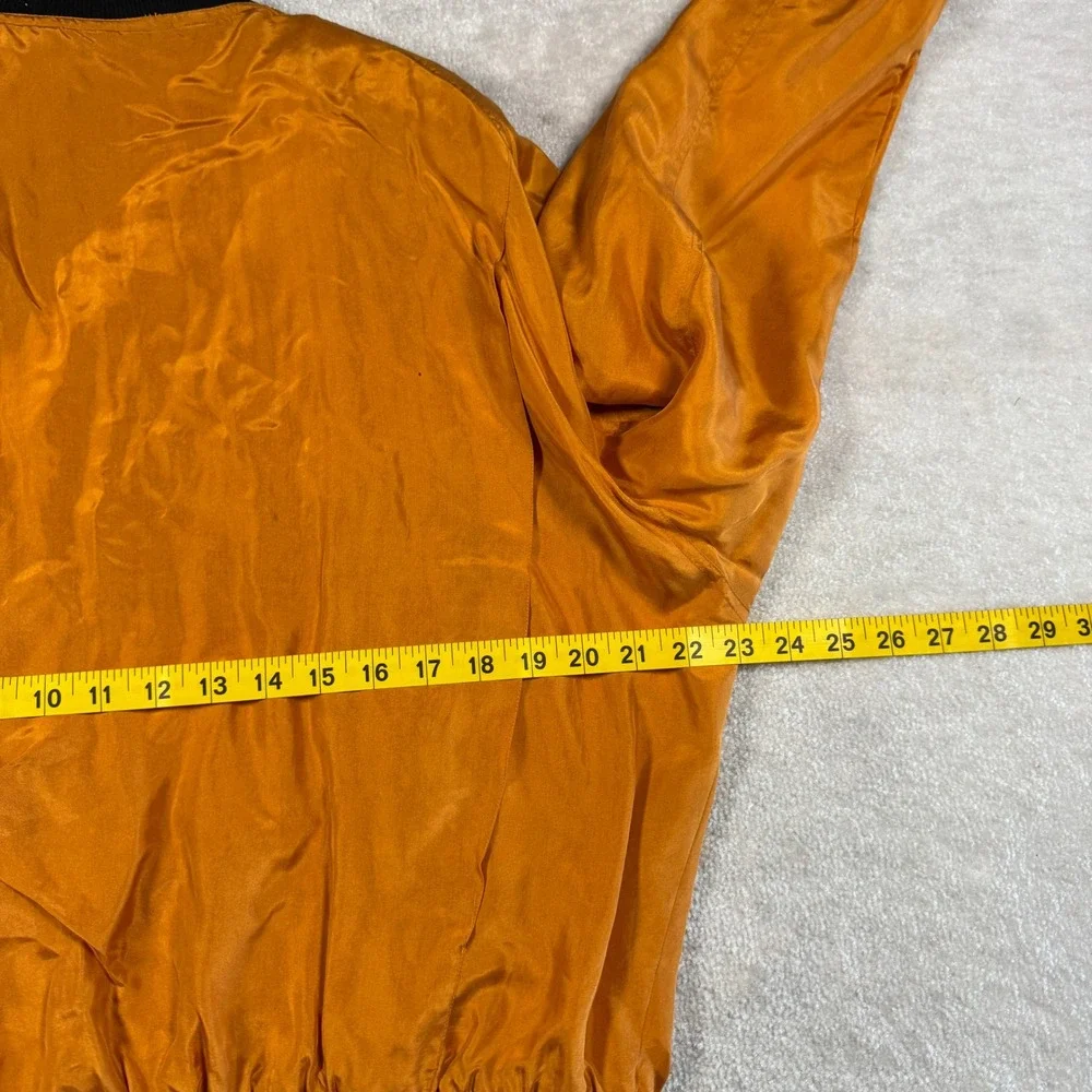 Color‎ Fx Vintage Womens 100% Silk Bomber Jacket Orange Black Trim Size Medium